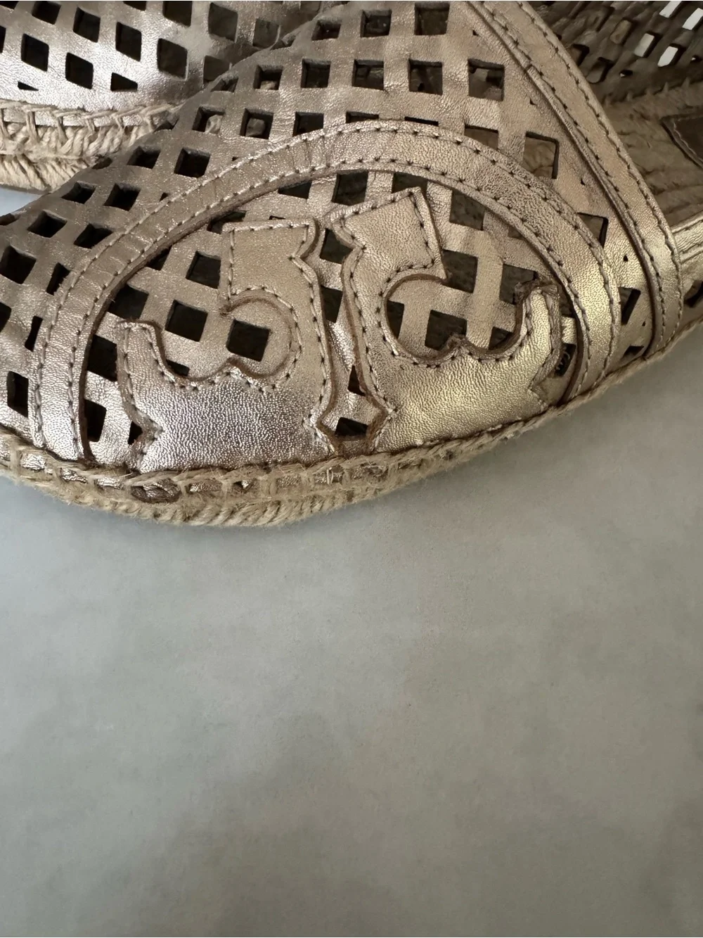 Tory Burch Metallic Gold Laser-Cut Espadrille Flats